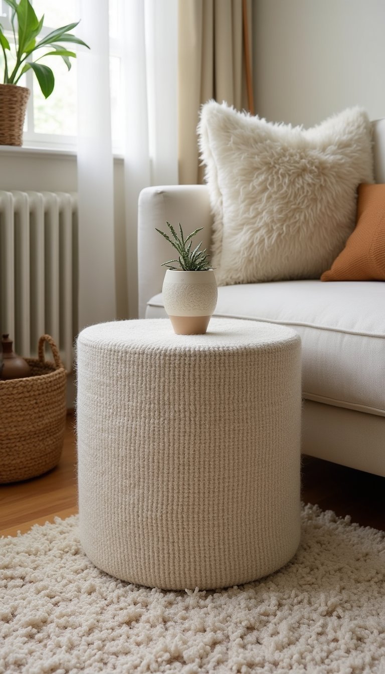 Mesa Lateral Em Tambor Com Tecido Texturizado