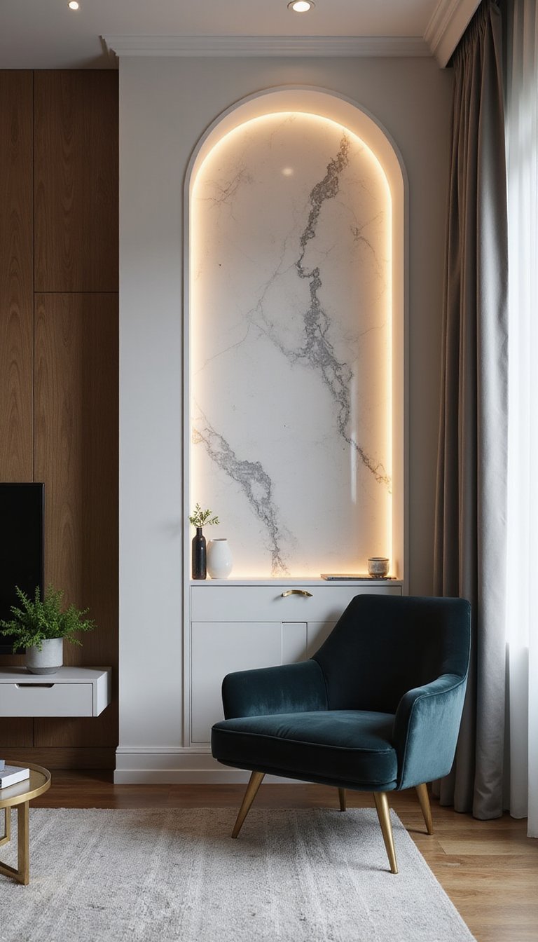 Nicho Com Painel De Mármore Iluminado Por Trás