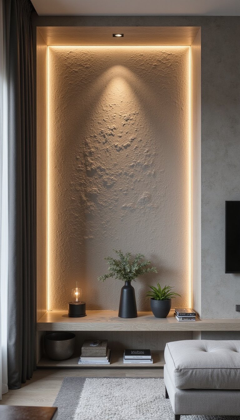 Nicho Com Painel Texturizado E Luz De Contorno LED