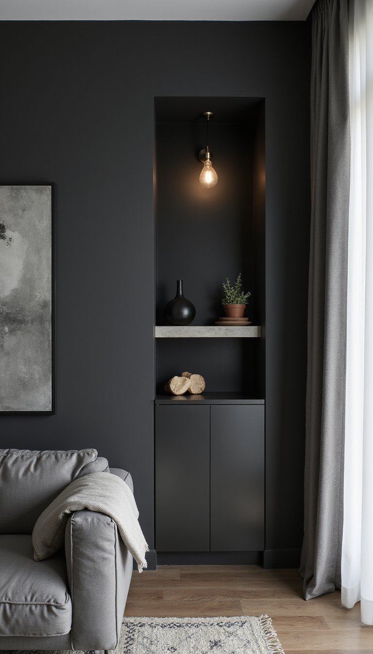 Nicho Minimalista Preto Com Fita LED Oculta