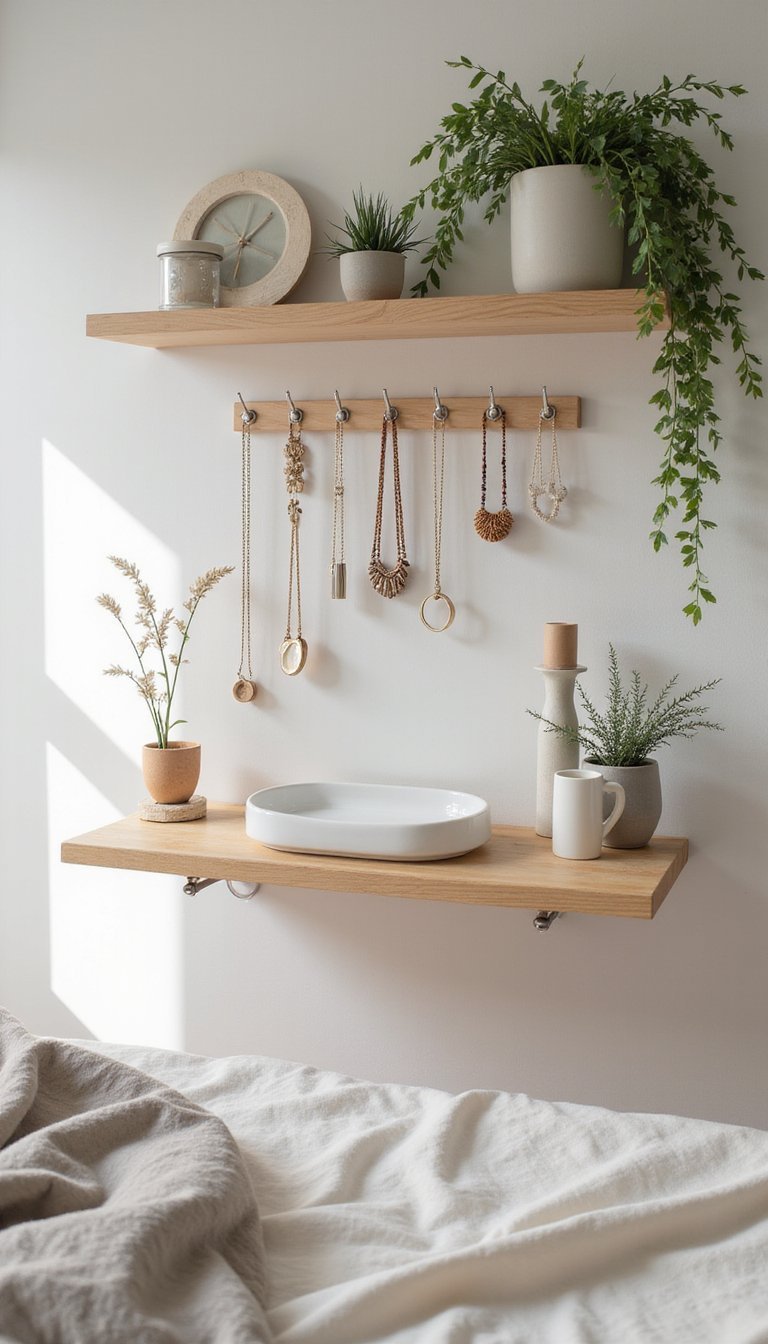 Prateleira Flutuante com Ganchos Escondidos Abaixo