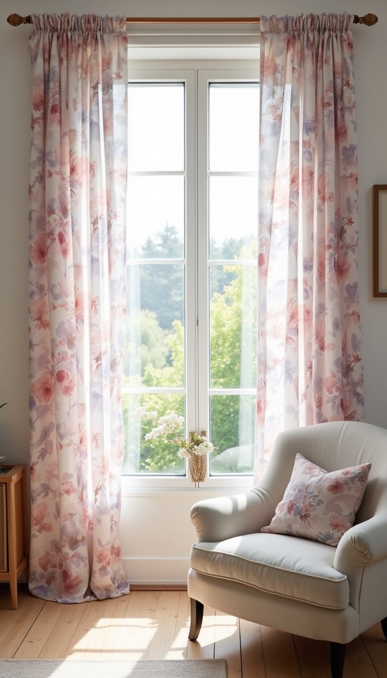 Cortinas Florais Translúcidas Para Luz Suave