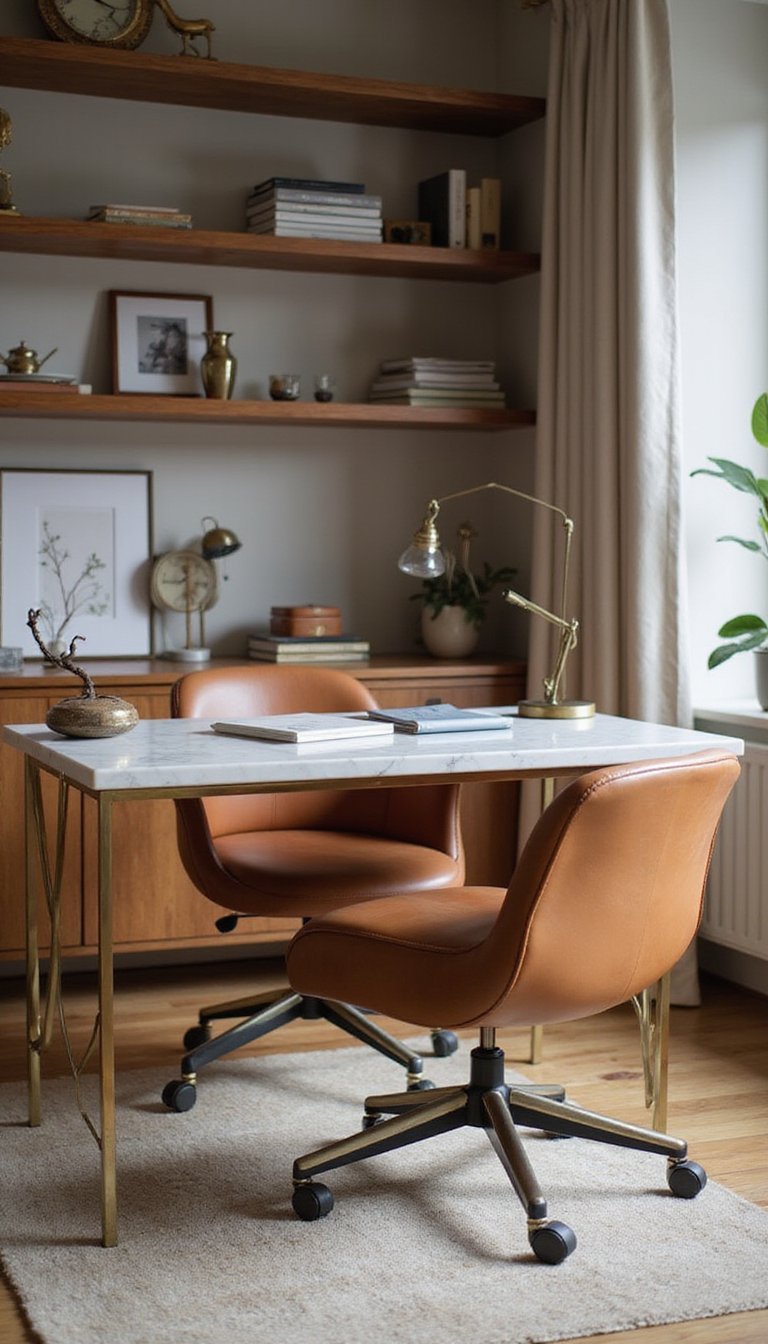 Bancada De Escritório Em Mármore Com Pés Em Latão