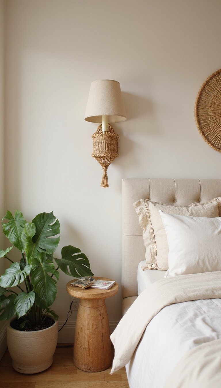 Applique Murale Bohème En Rotin Et Lin Doux