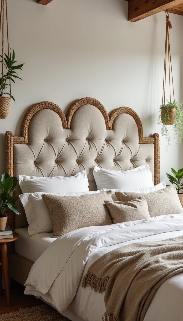 Tête De Lit Capitonnée Rembourrée Et Raphia Bohème