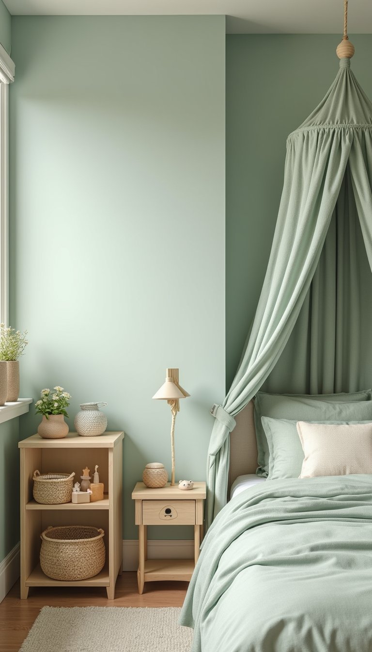 Chambre D'Enfant Apaisante En Sauge Et Pastels