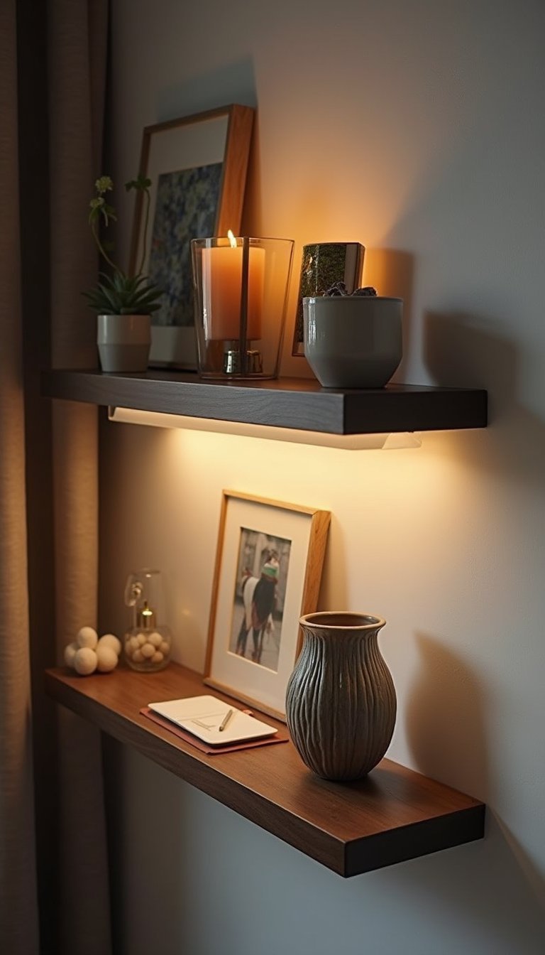 Bandeau Lumineux En Verre Sur Une Étagère Murale