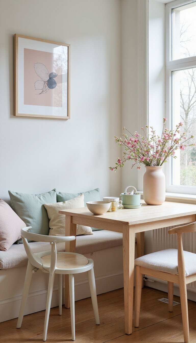 Rincón Primaveral Ligero Con Textiles Frescos Pastel