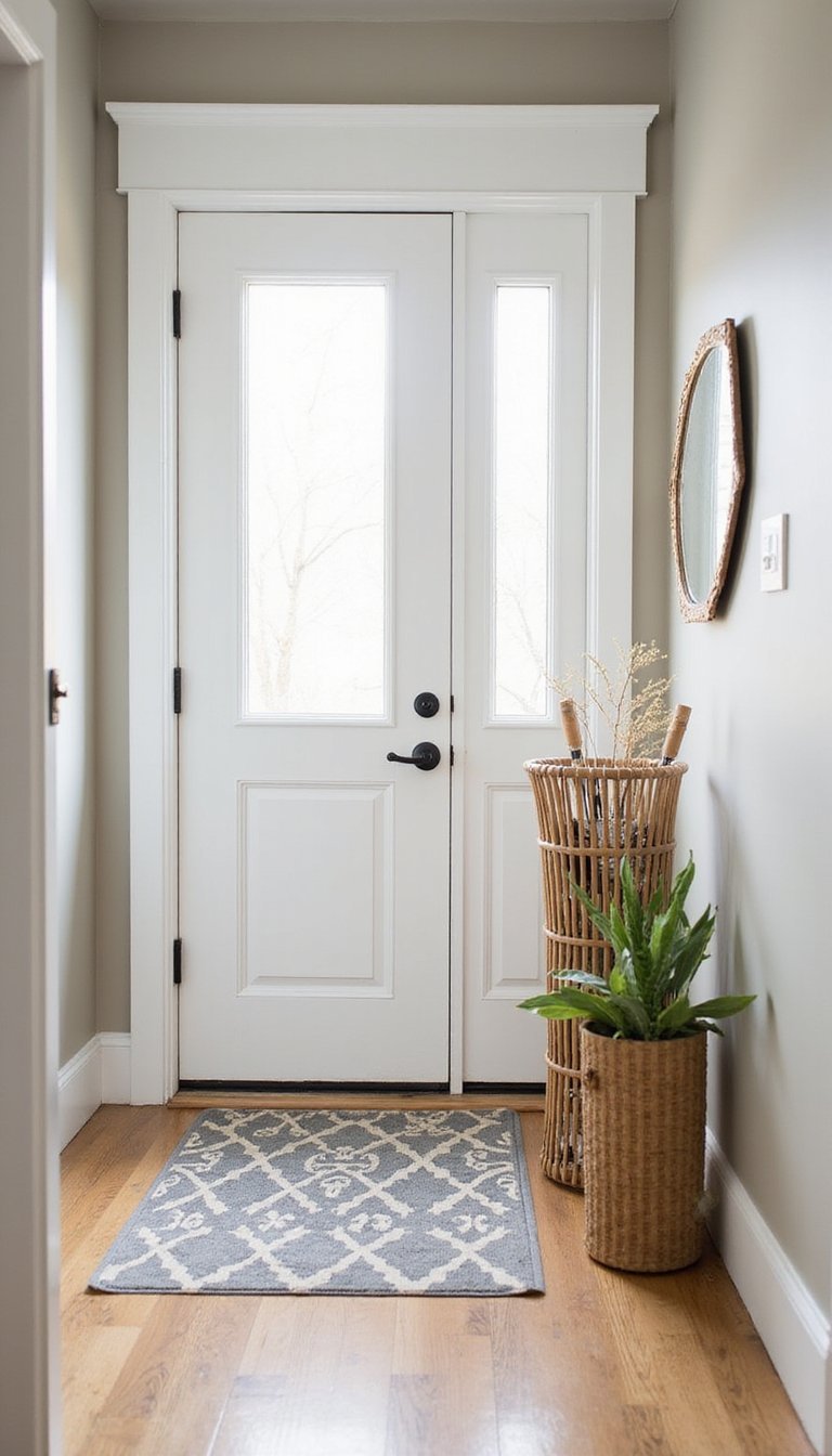 Bamboo Umbrella Stand With Patterned Mat