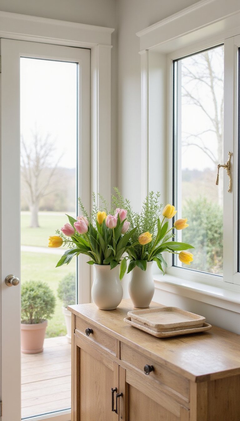 Fresh Spring Florals And Greenery Display