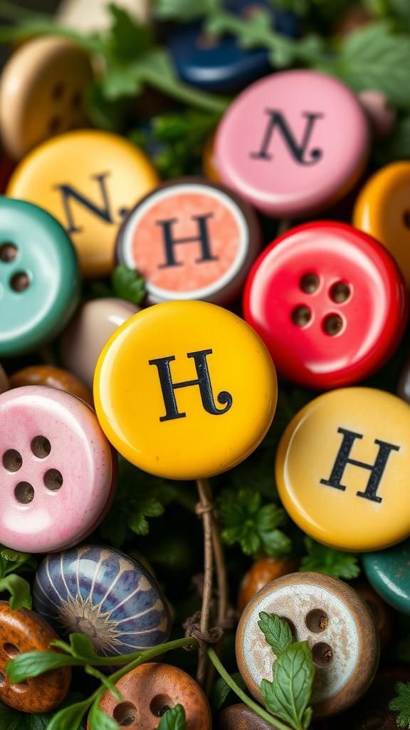 Vintage button markers with stamped plant initials