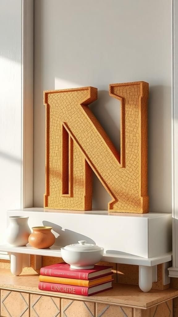 Monogram wall letters with tactile cork faces