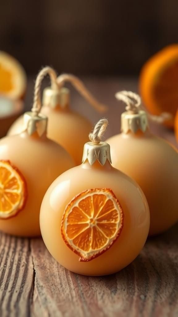 Hand-poured wax ornaments scented with orange peel