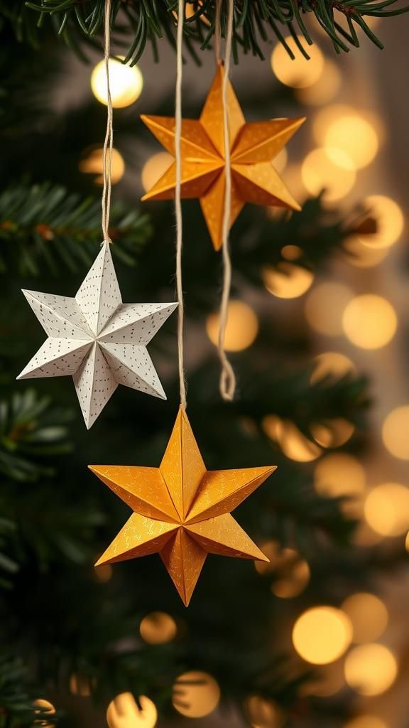 Origami paper stars that gleam in tree light
