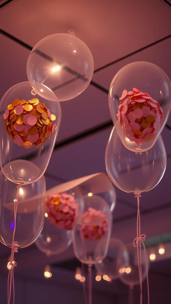 Confetti-filled clear balloons that shimmer at night?