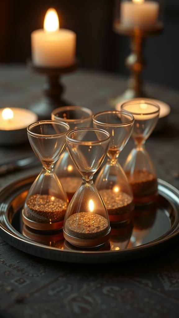 Countdown hourglass centerpieces with glowing sand