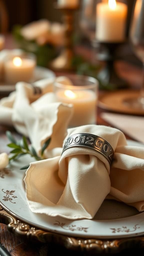 Embossed metallic napkin rings with the year highlighted