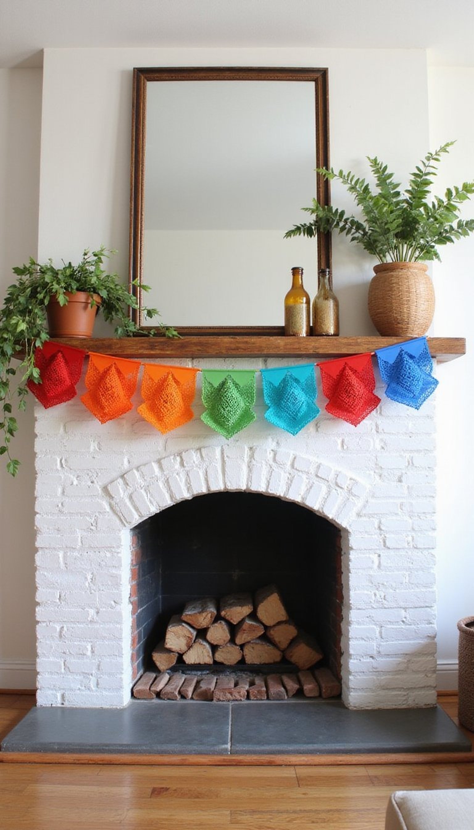 Bright Papel Picado Banner Across the Mantel