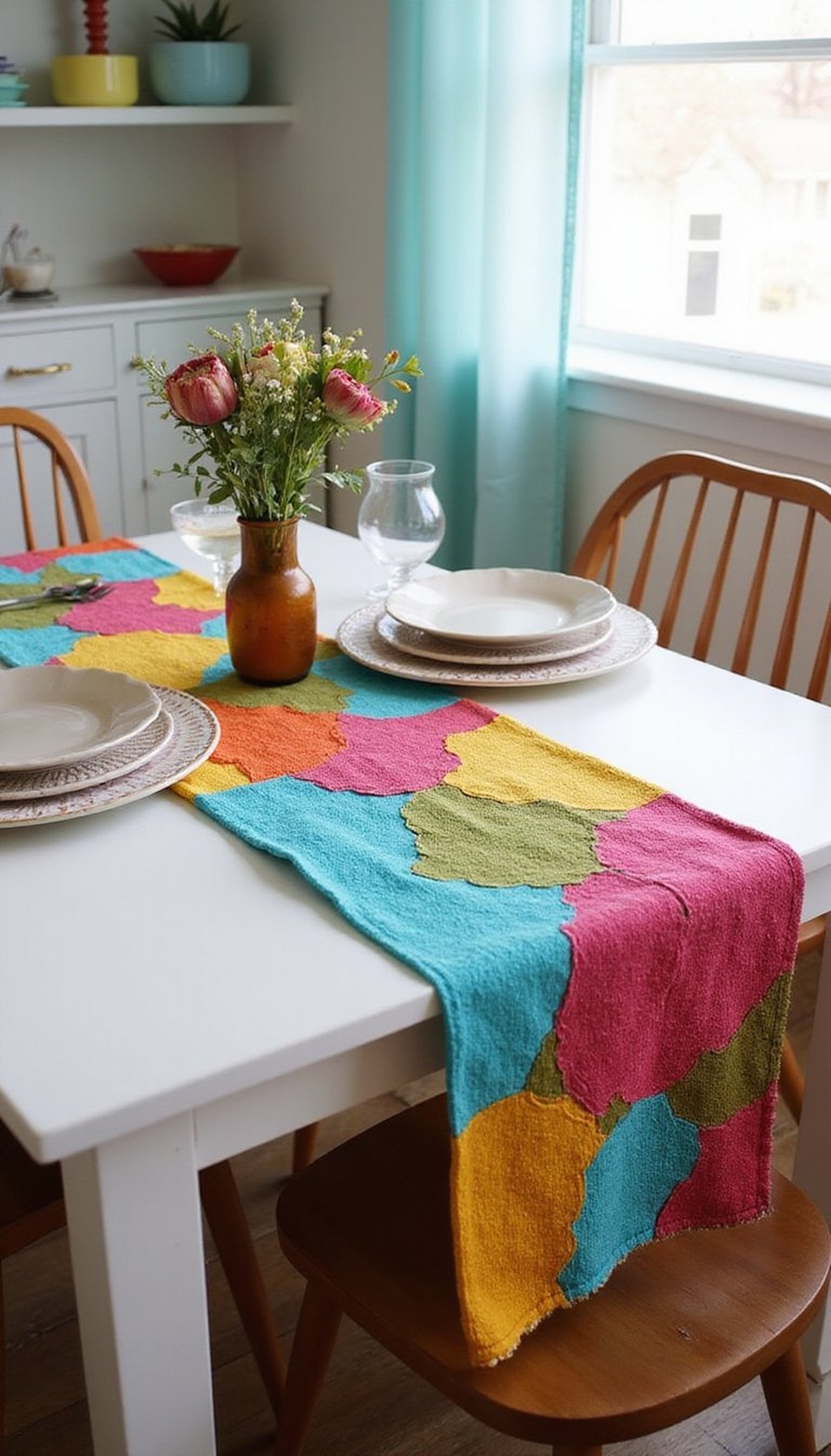 Color-blocked Runner Using Recycled Fabrics for Dining Table