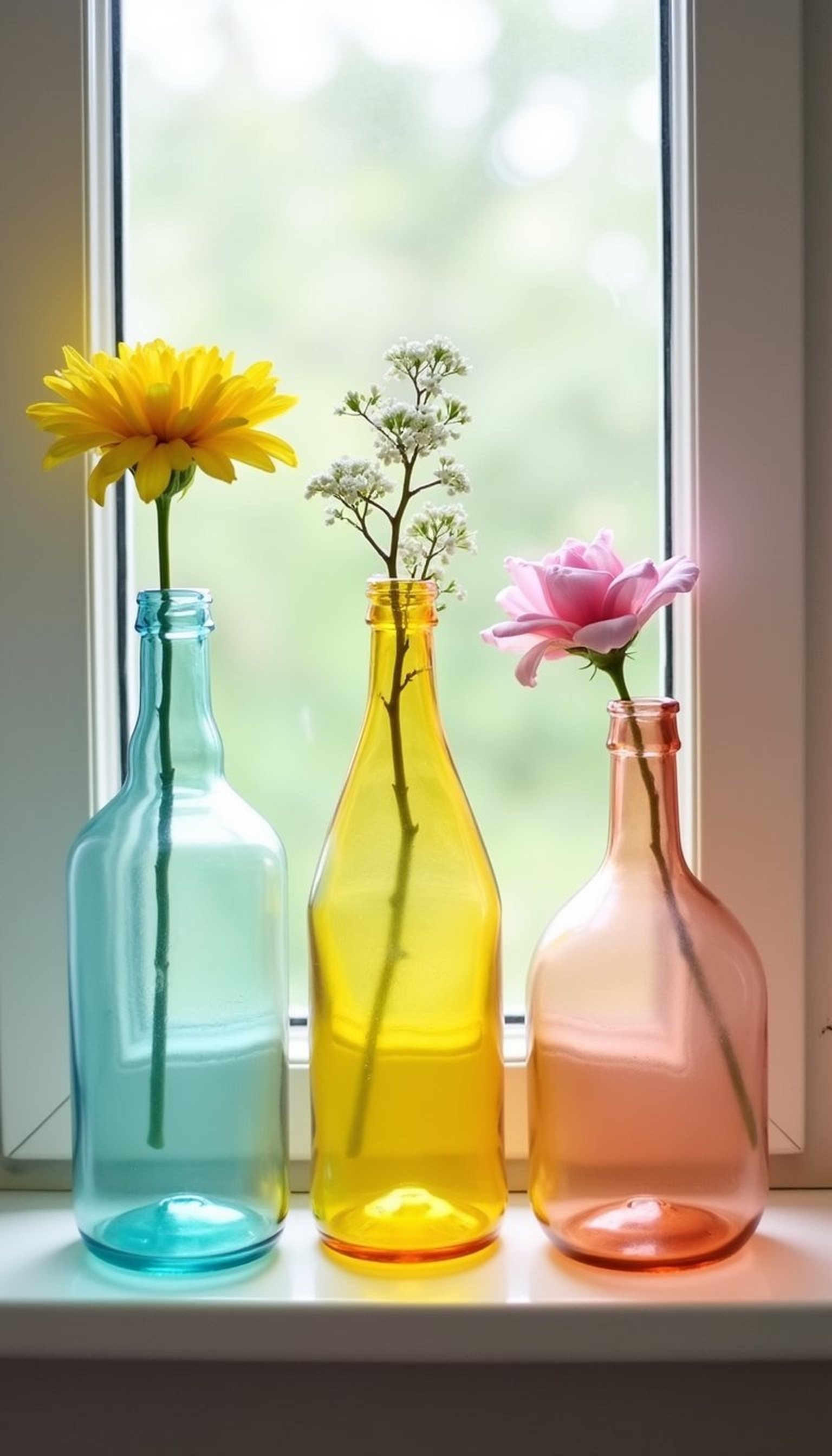 Colorwashed Glass Bottles for Window Display