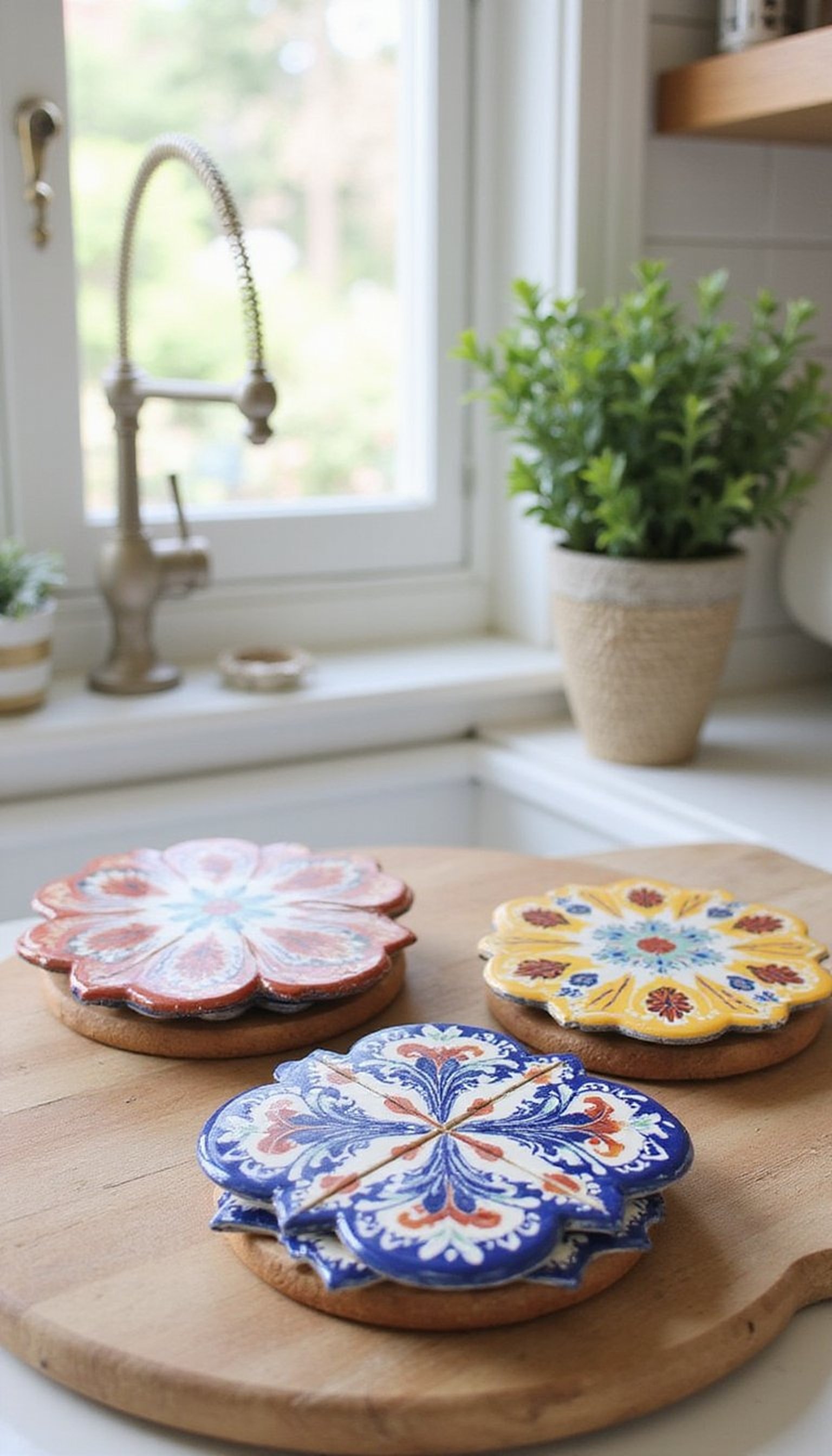 Hand-painted Tile Trivet for Bright Kitchens