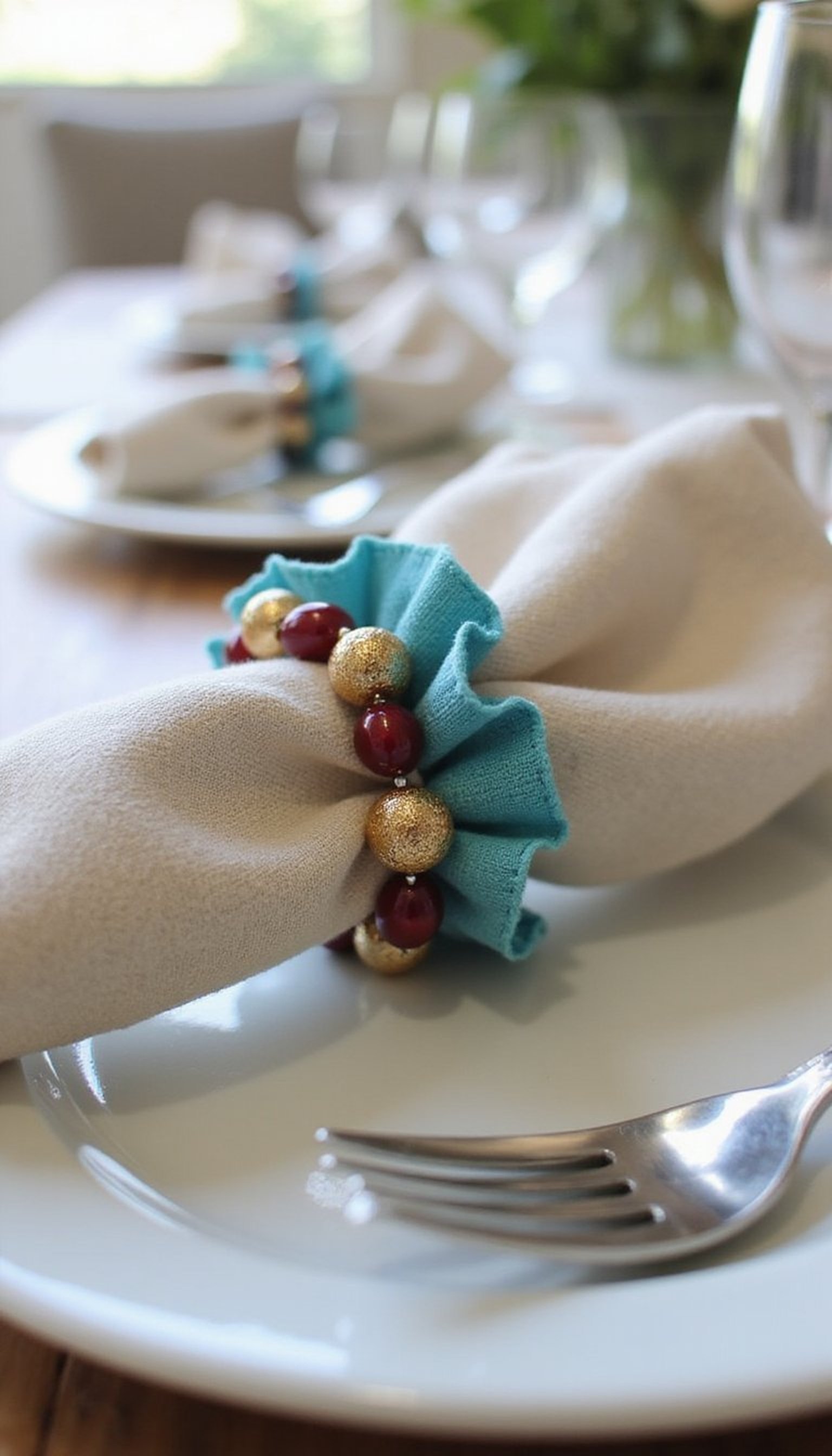 Ruffled Fabric Napkin Rings with Beads