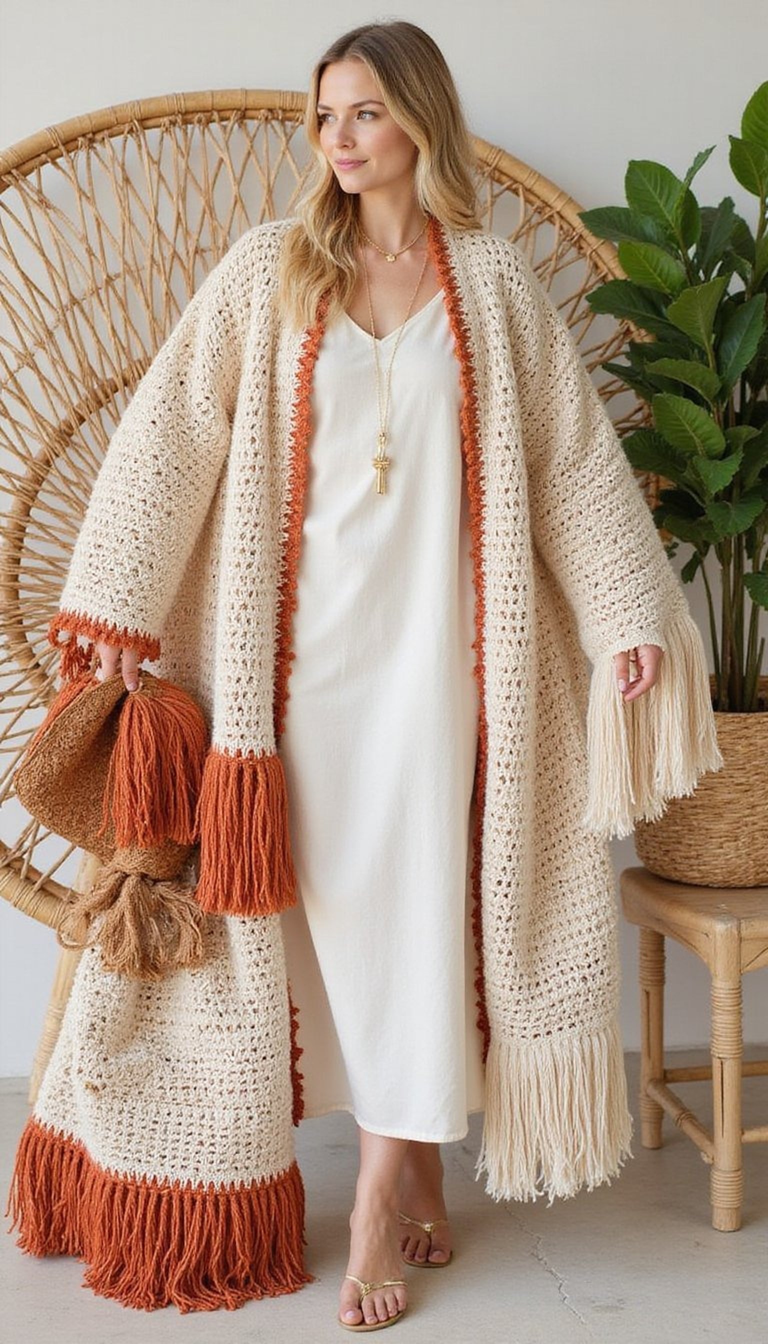 Hand-crocheted Fringe Kimono for Boho Layering