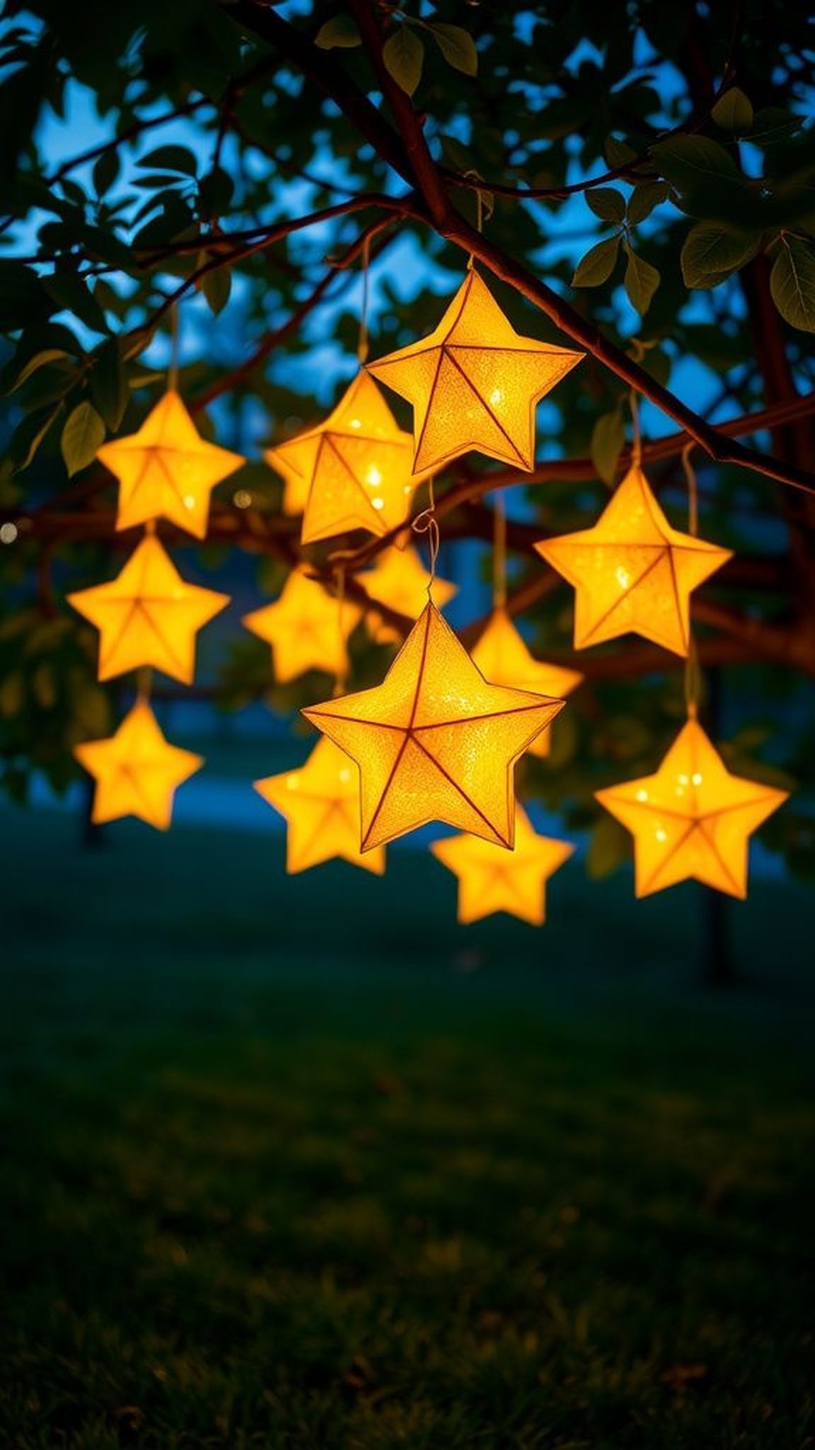 Star lanterns to hang from tree branches
