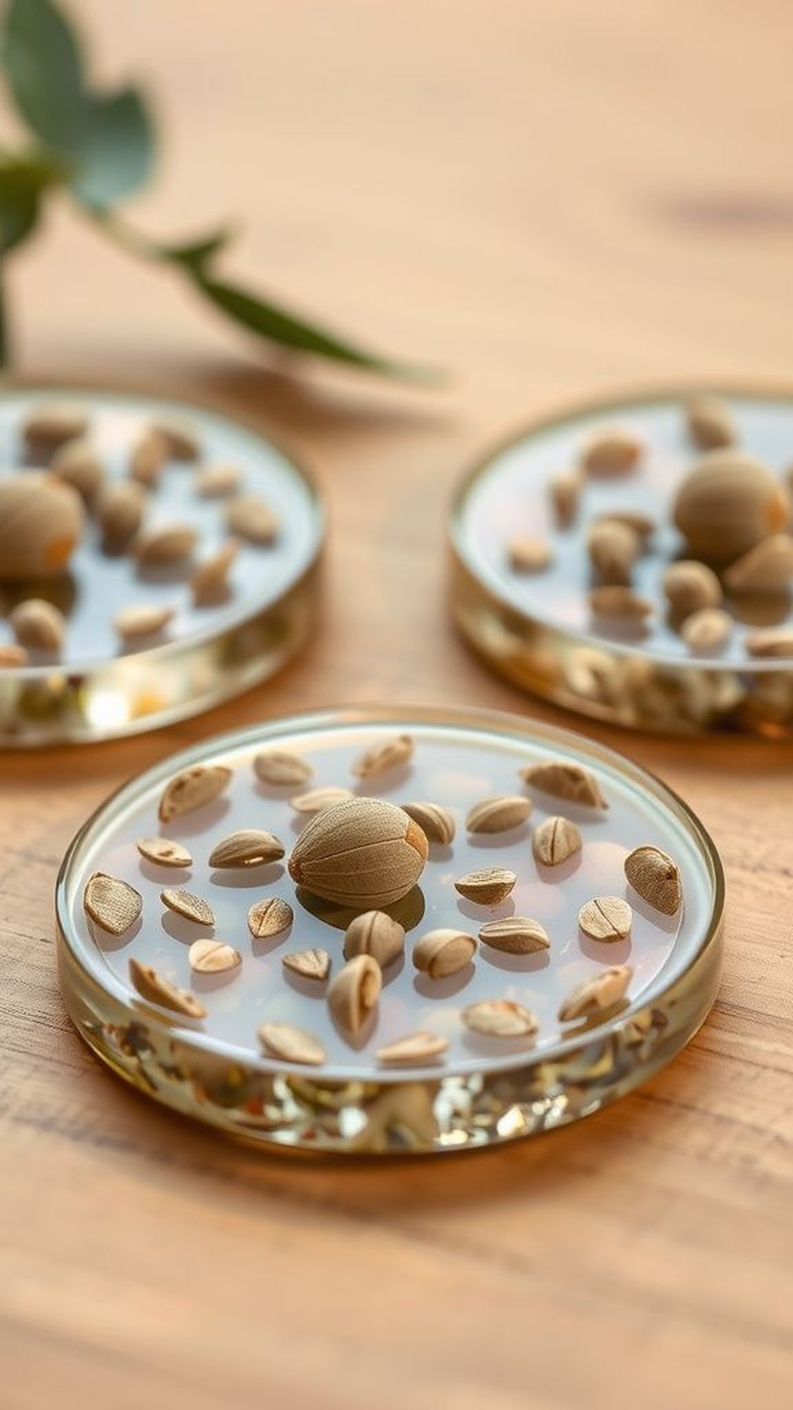 Botanical slice coaster set with tiny seed pods