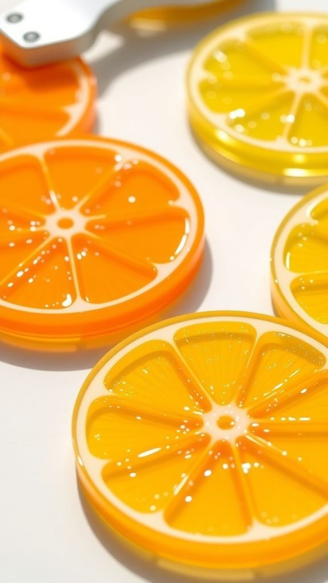 Citrus slice resin coasters with translucent wedges