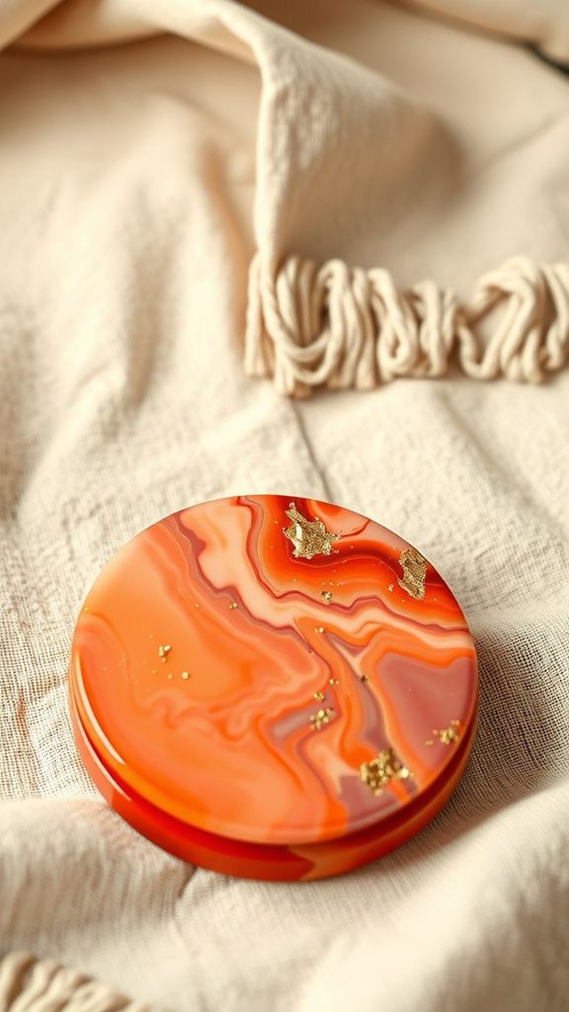 Marbled sunset coaster trio with metallic accents