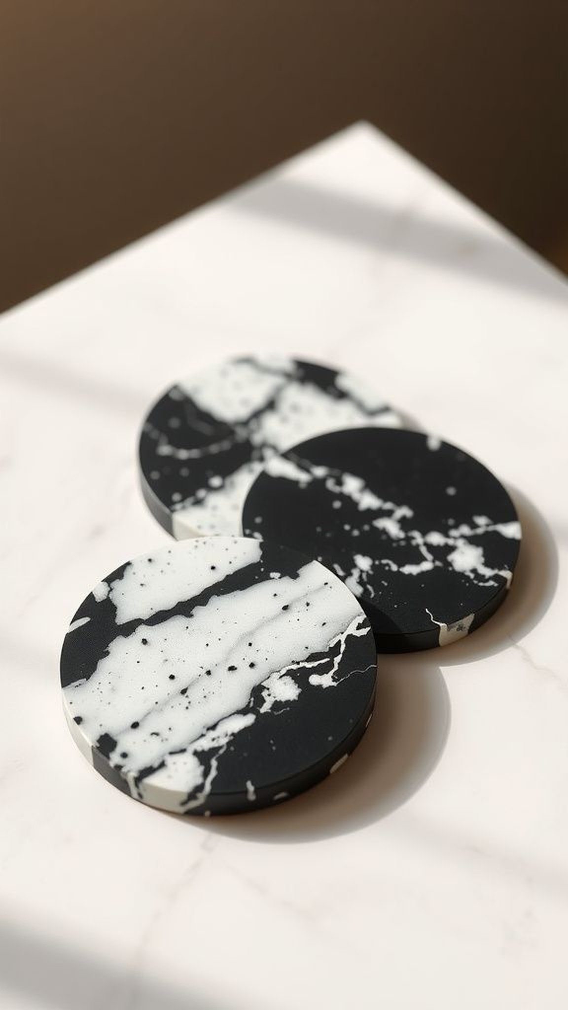 Minimal black and white terrazzo coaster pair