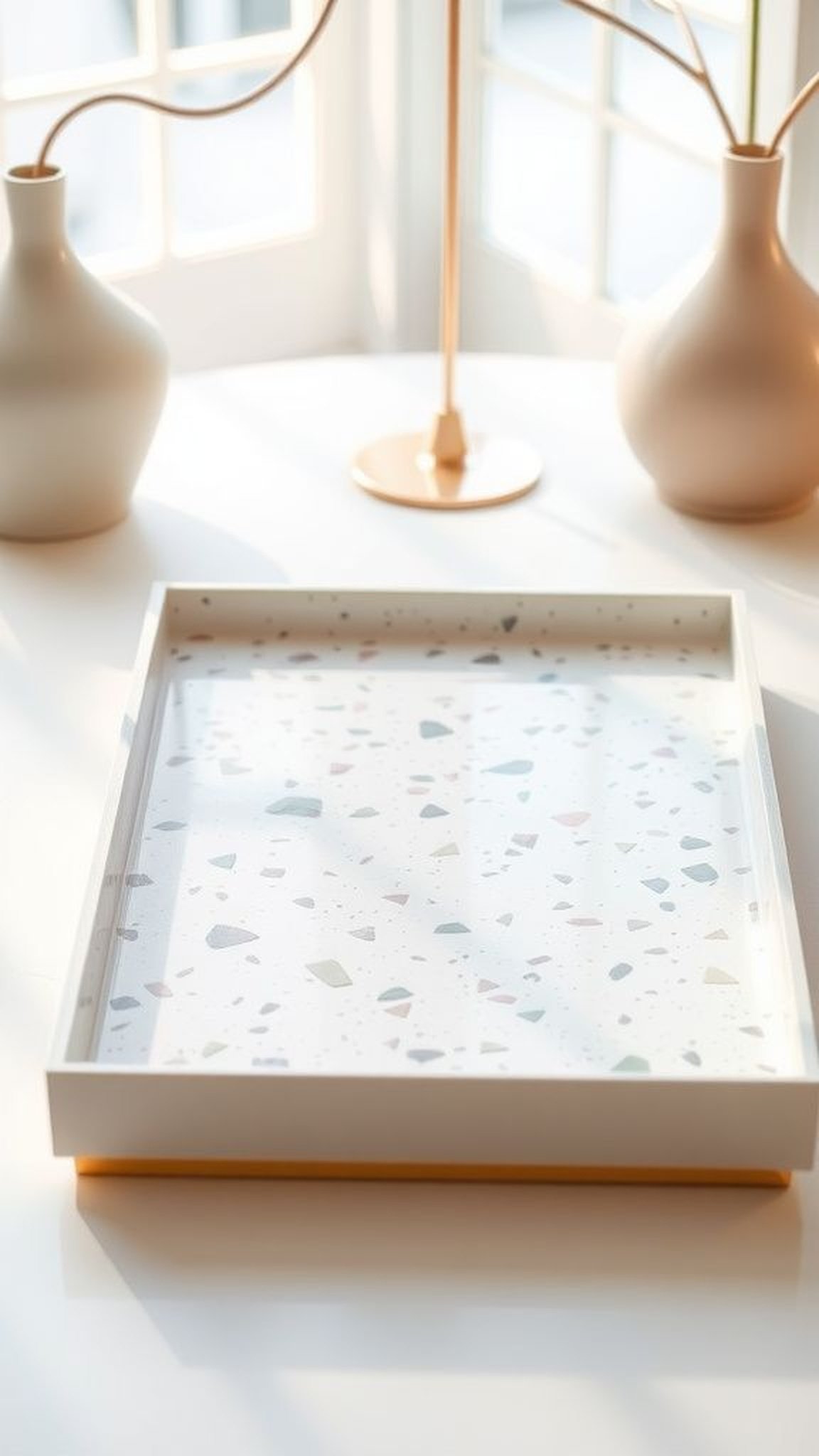 Minimal terrazzo tray with muted pastel chips