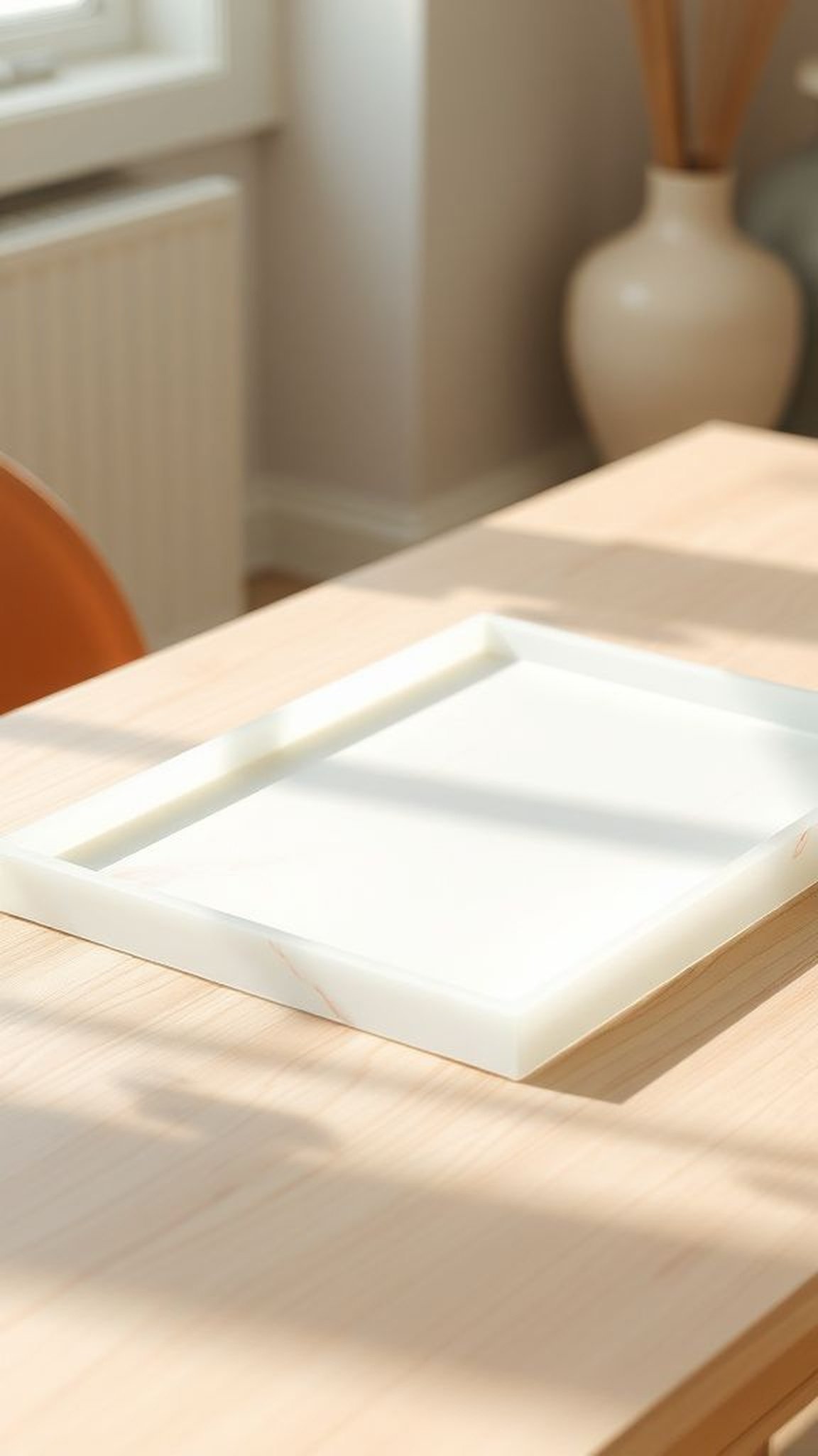 Minimalist clear tray with subtle color streaks