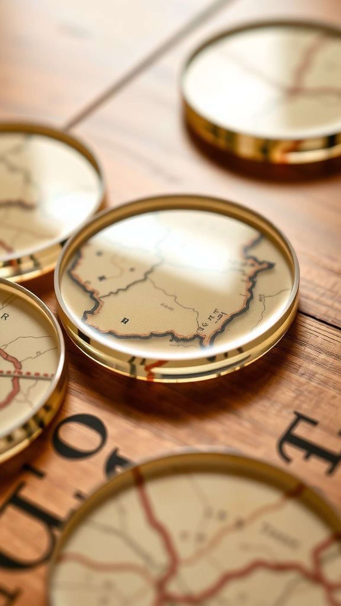 Vintage map coaster set with translucent resin overlay