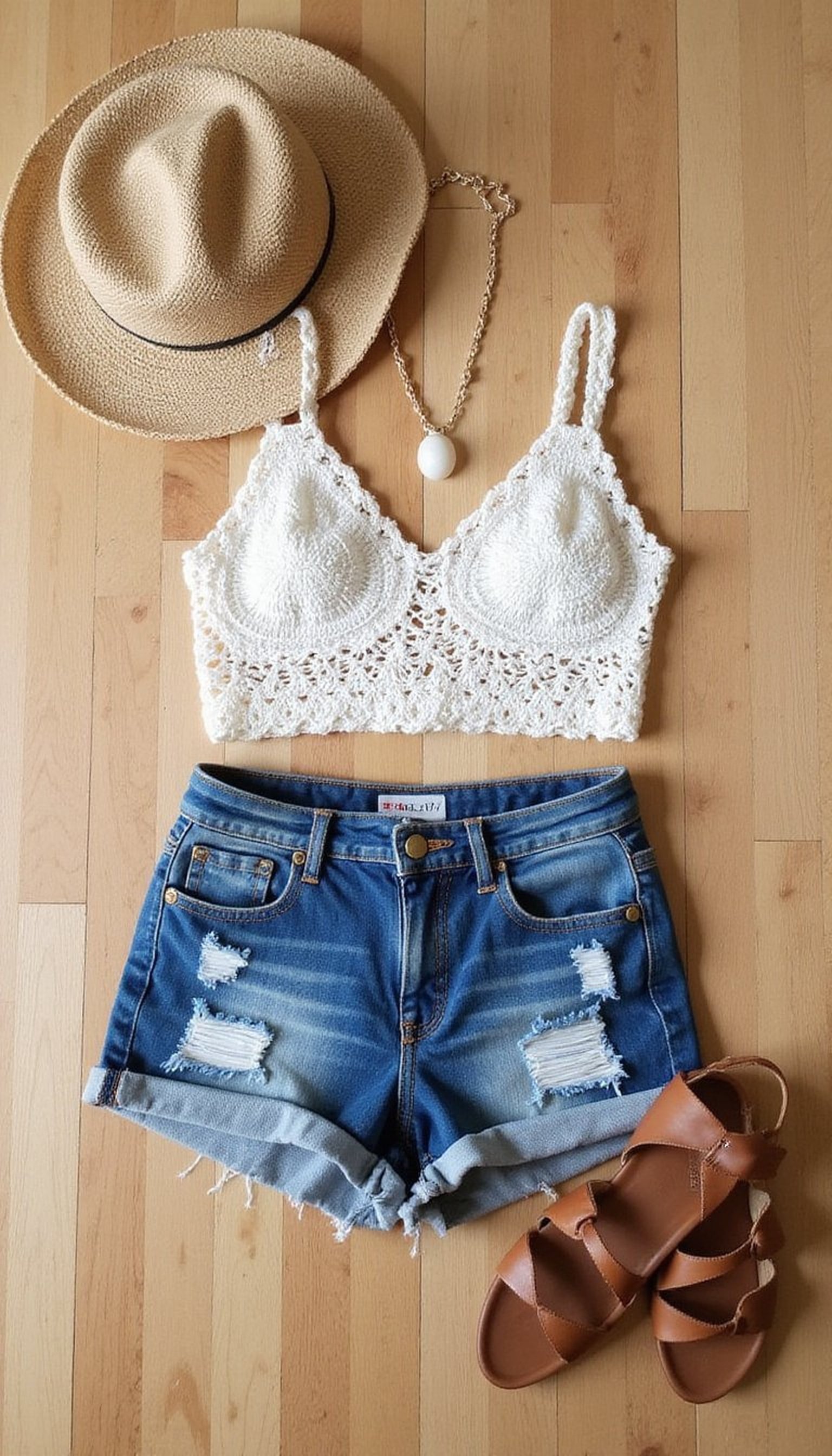 Boardwalk Boho: Crochet Top and High-Waist Shorts