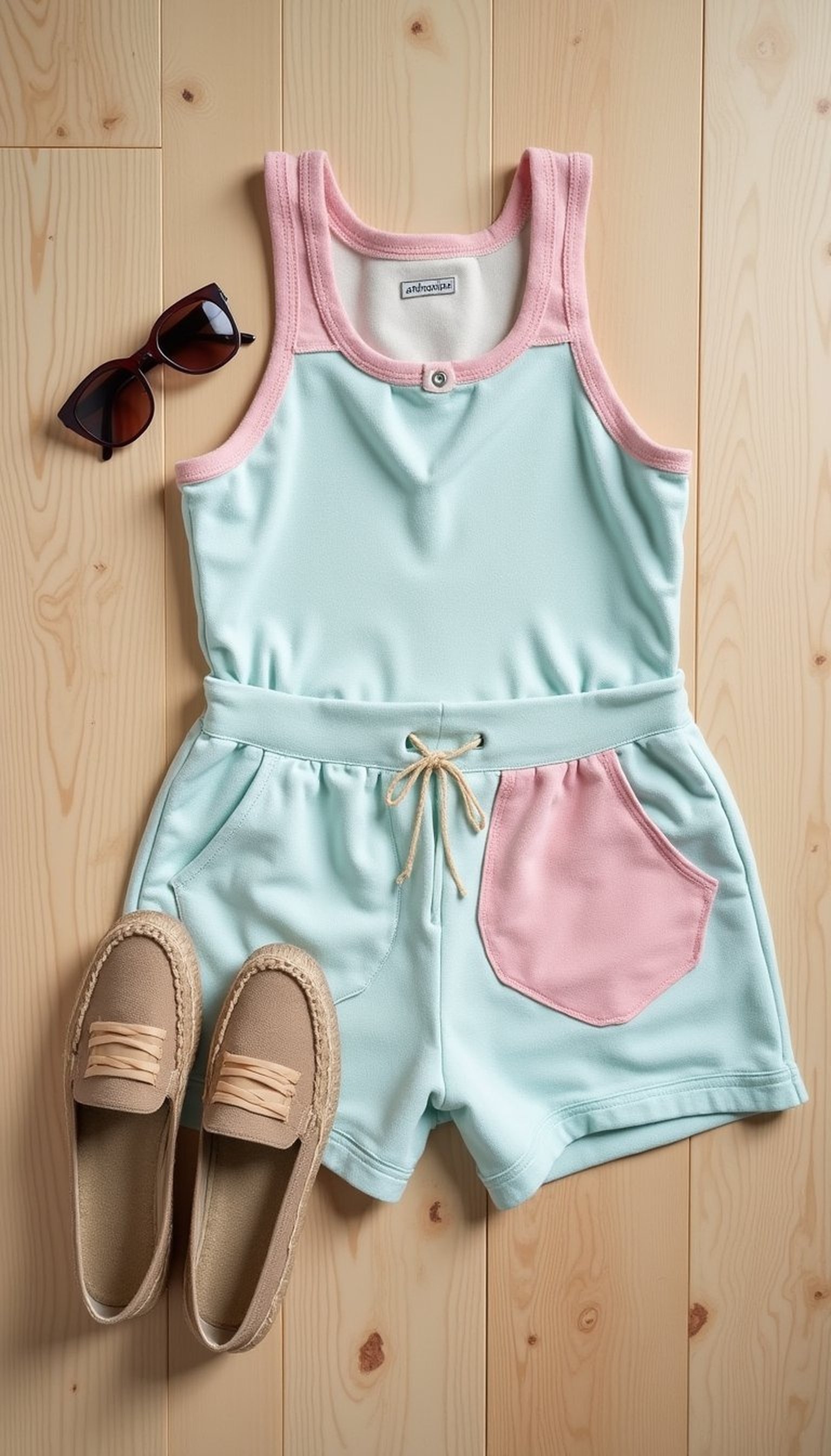 Sweet Terry Cloth Romper With Patch Pockets