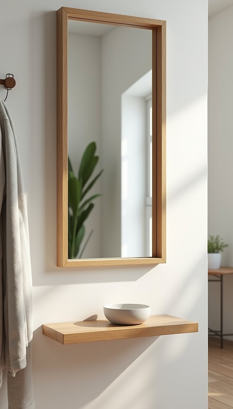 Makeover a plain mirror with wooden trim