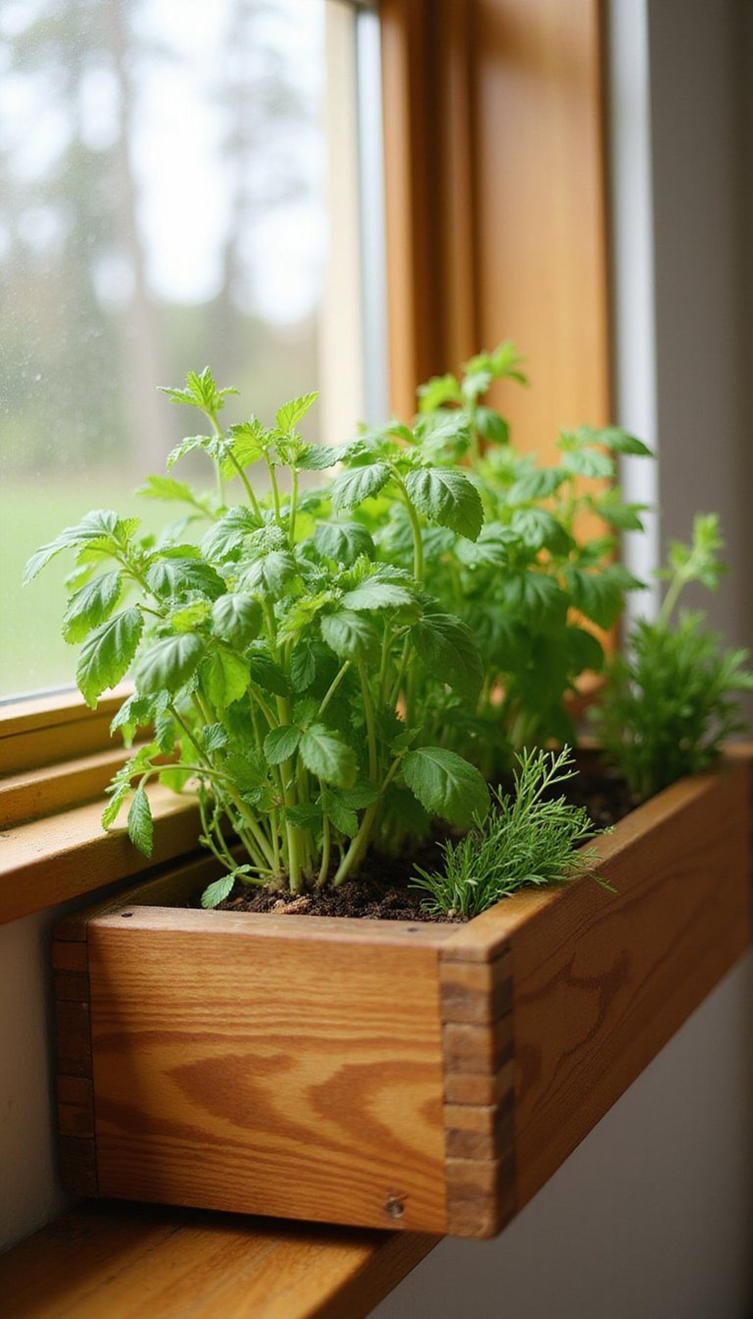 Herb planter box for sunny kitchen ledges