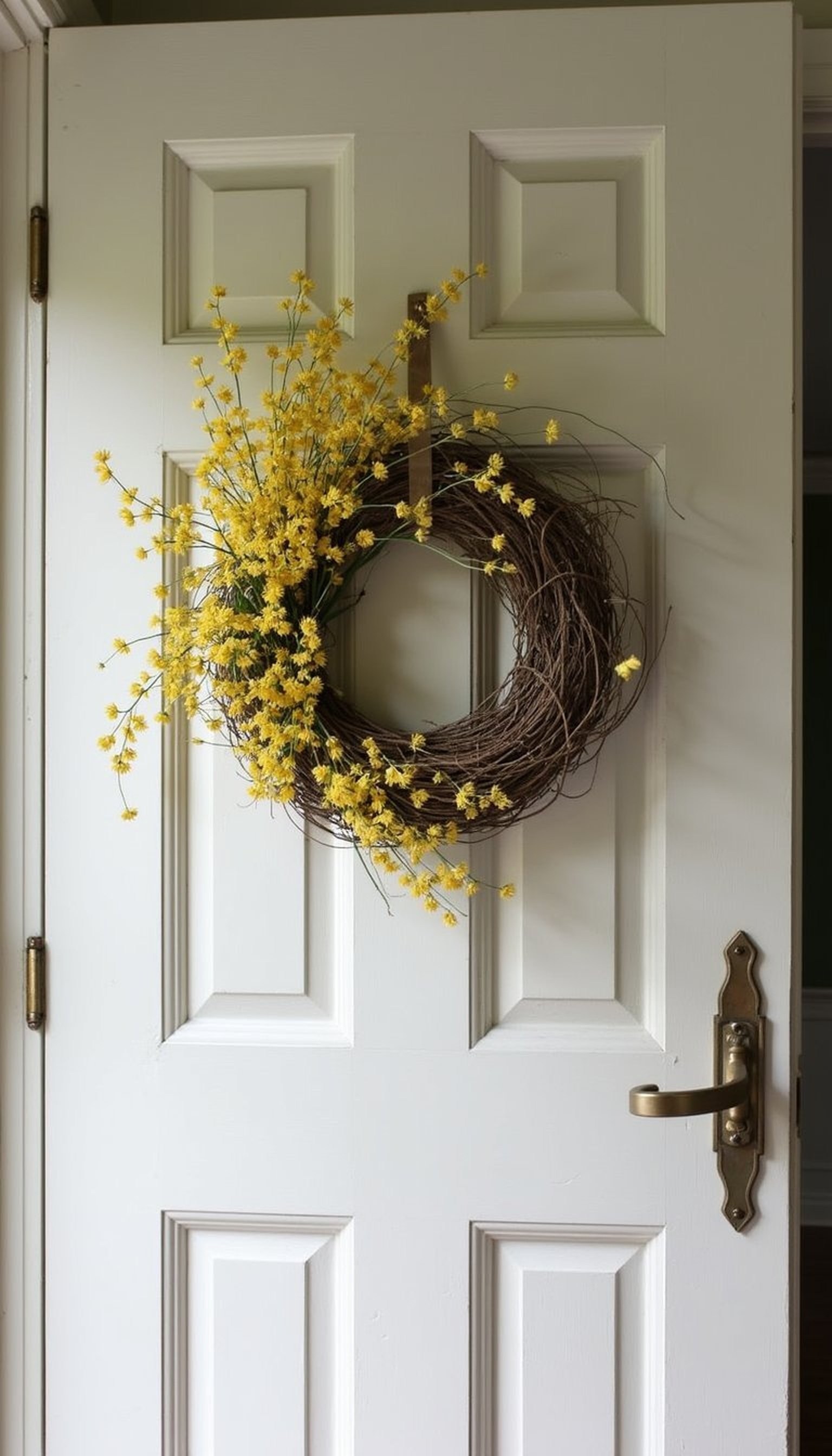 Woven twig wreath with early bloom accents