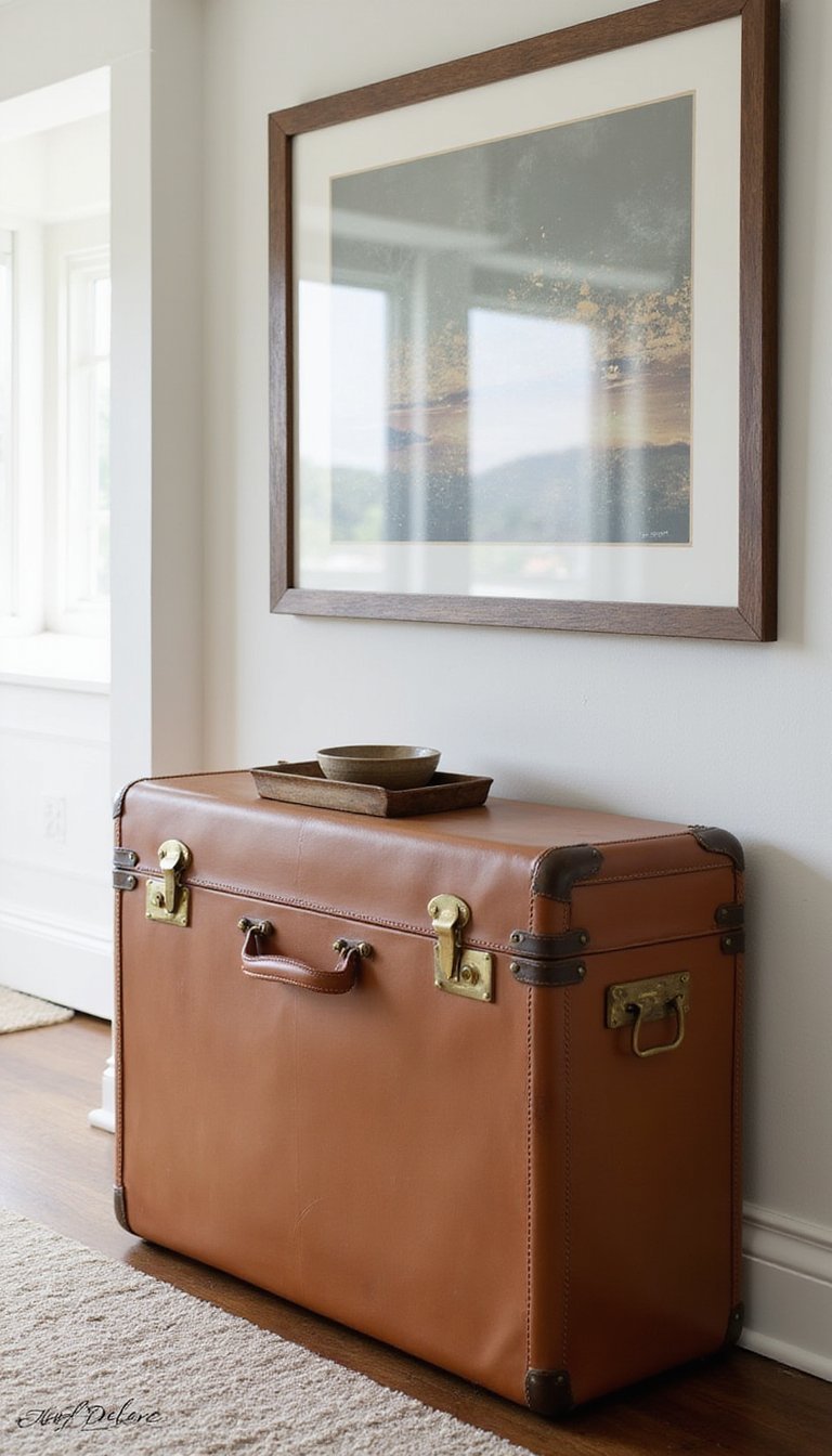 Retro suitcase storage under a console