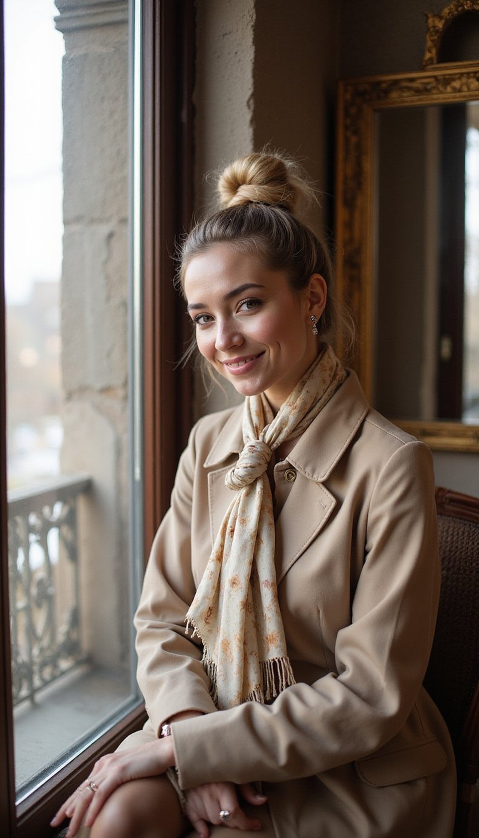 Elegant Top Knot Accented With A Silk Scarf
