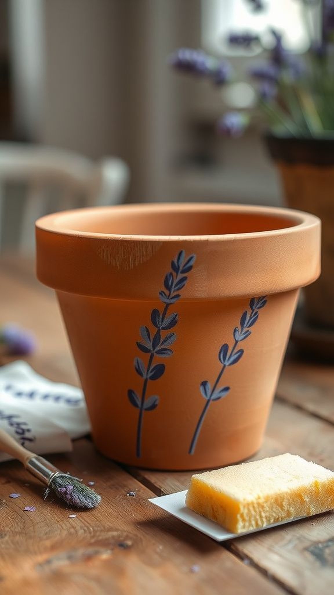 Lavender sprigs stenciled for a Provençal feeling