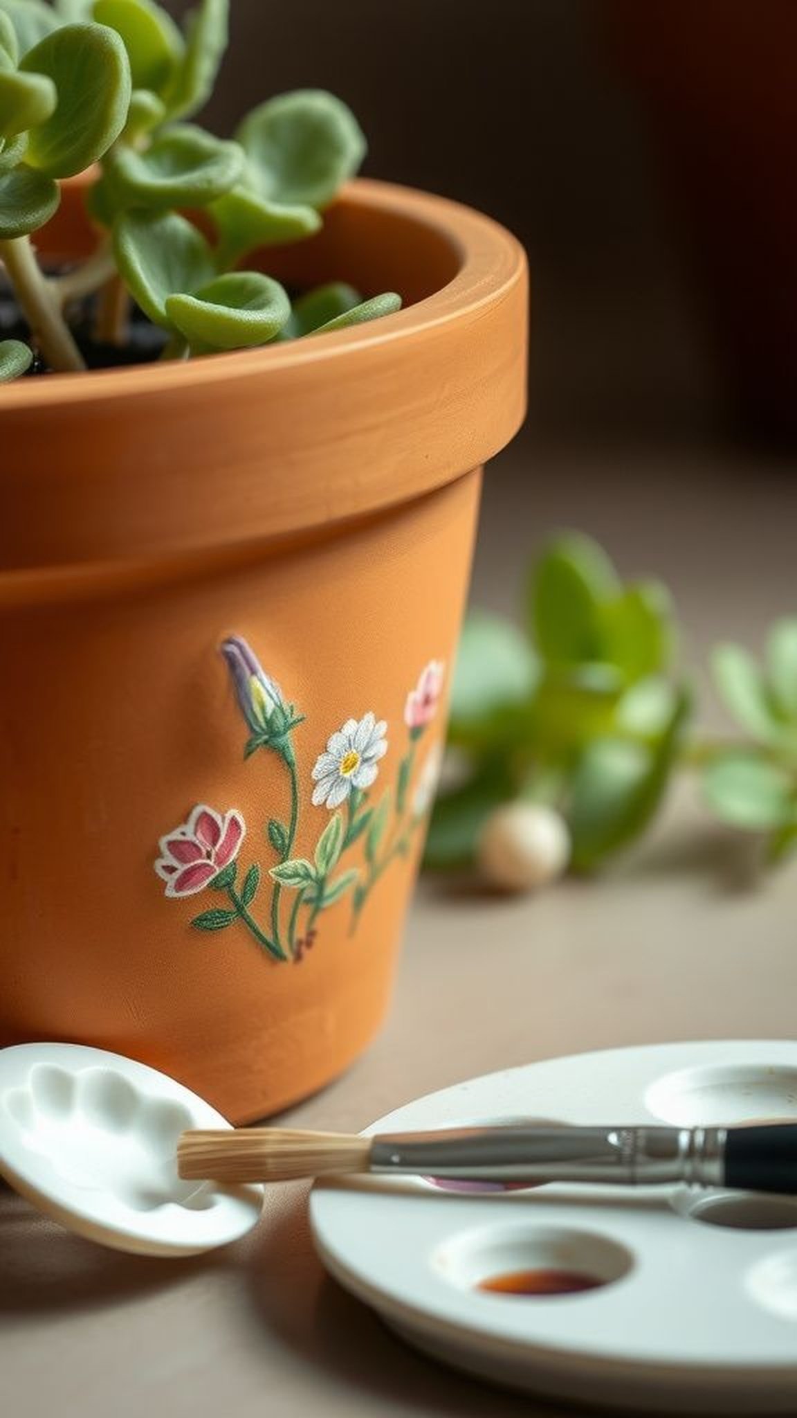 Tiny gardens painted inside rim for secret delight