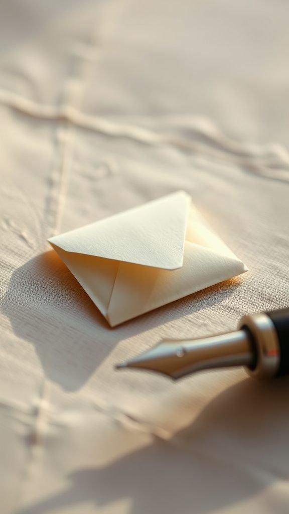 Handwritten note in a tiny folded envelope