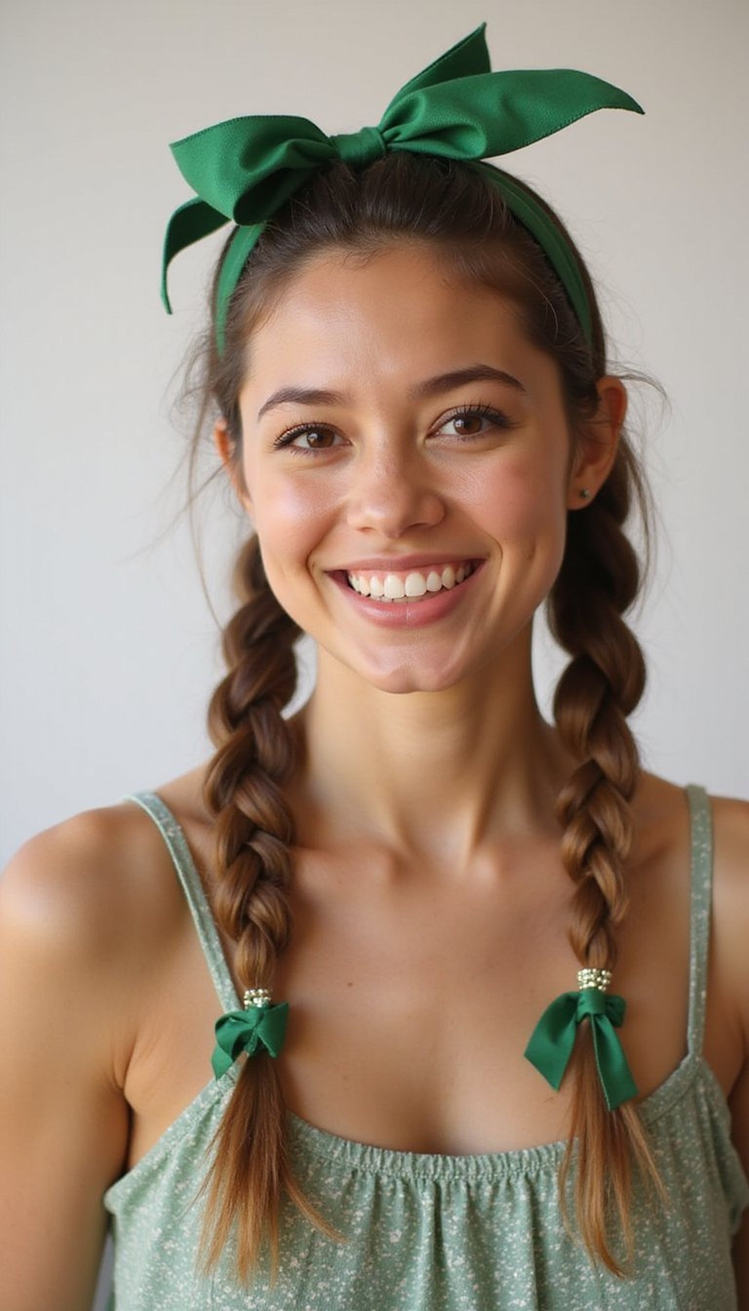 Braided Pigtails Finished With Shamrock Ties