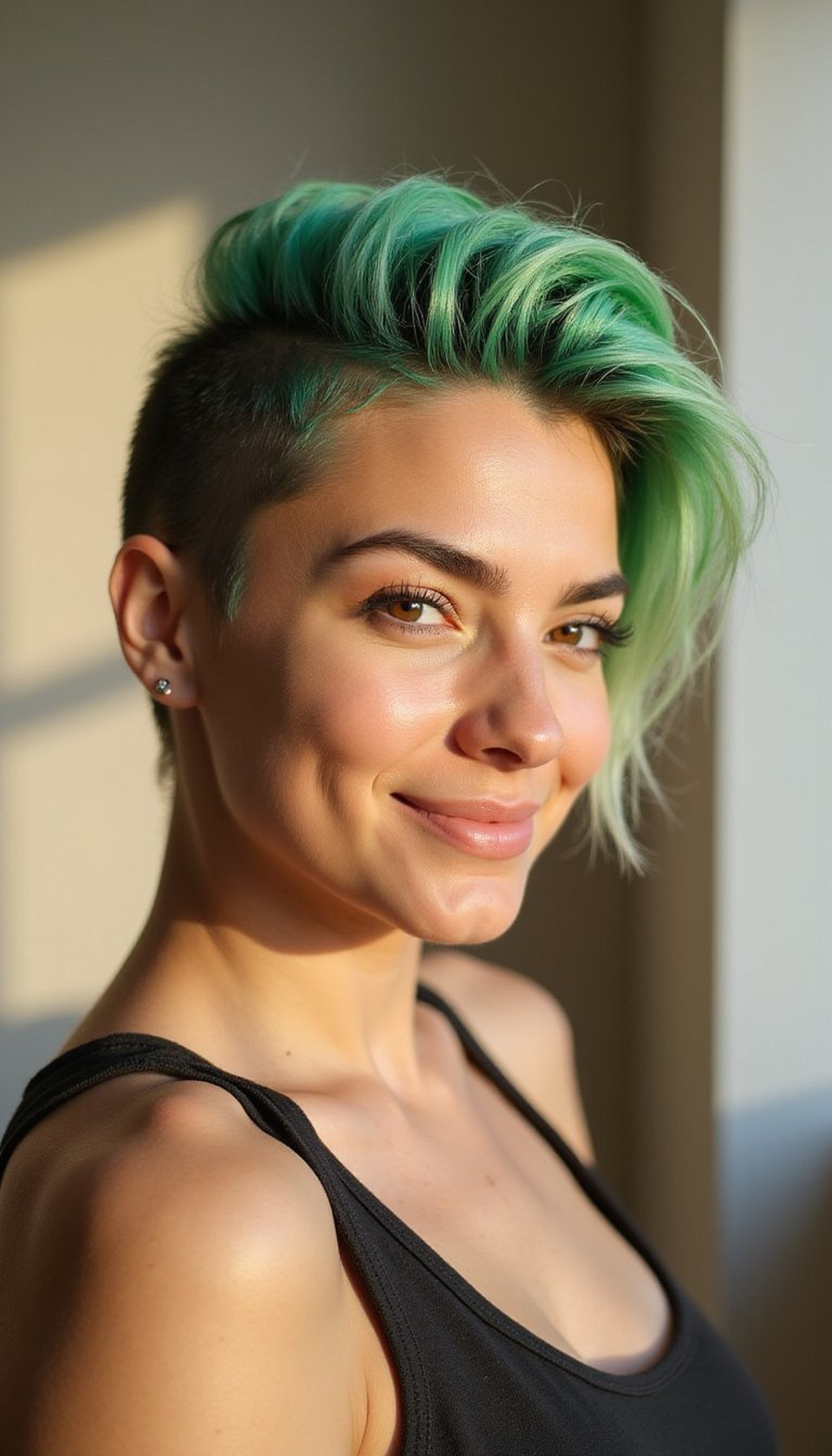 Faux Hawk Accent With Green Hair Chalk
