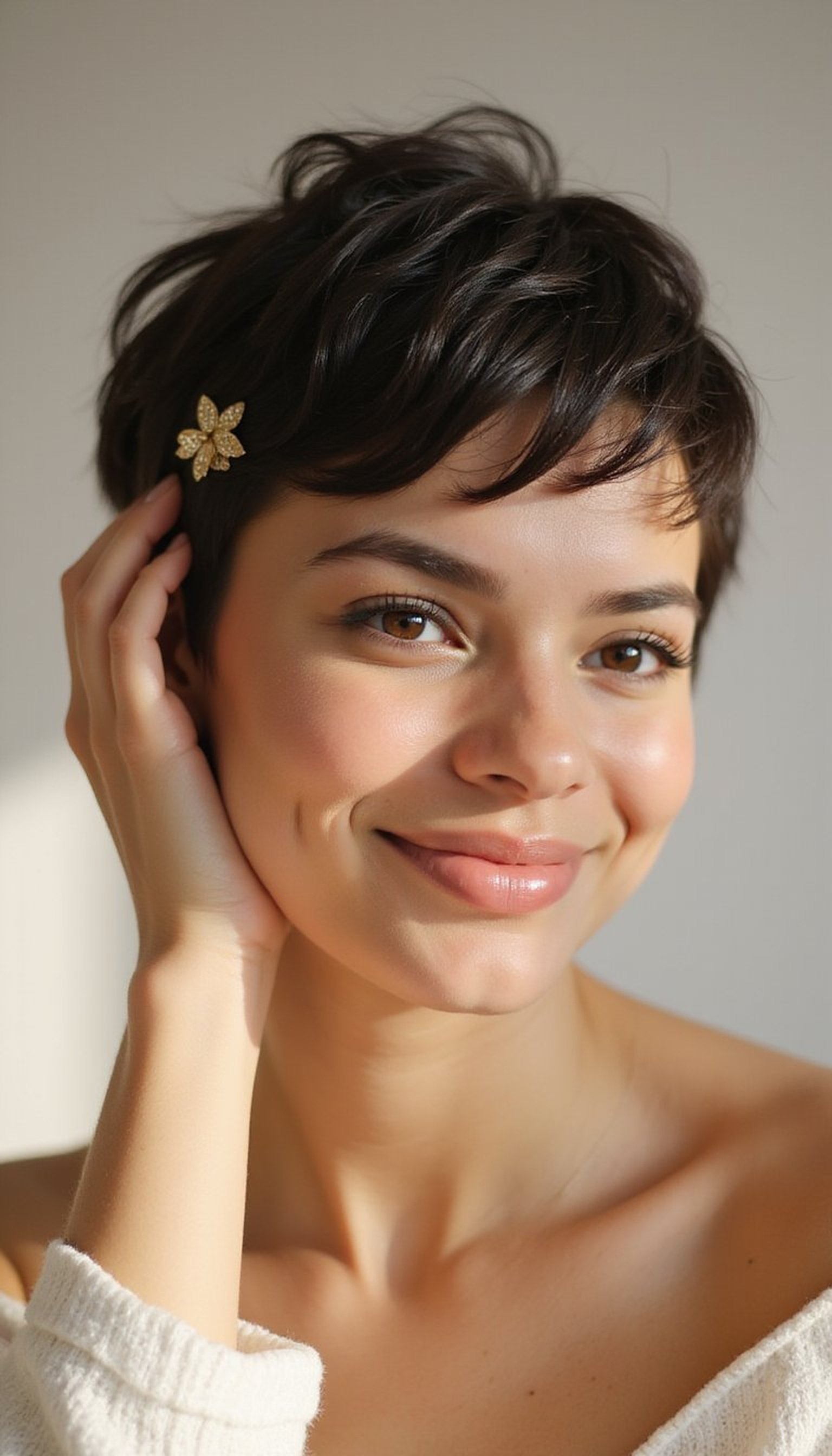 Glam Pixie Styled With Clover Headpiece