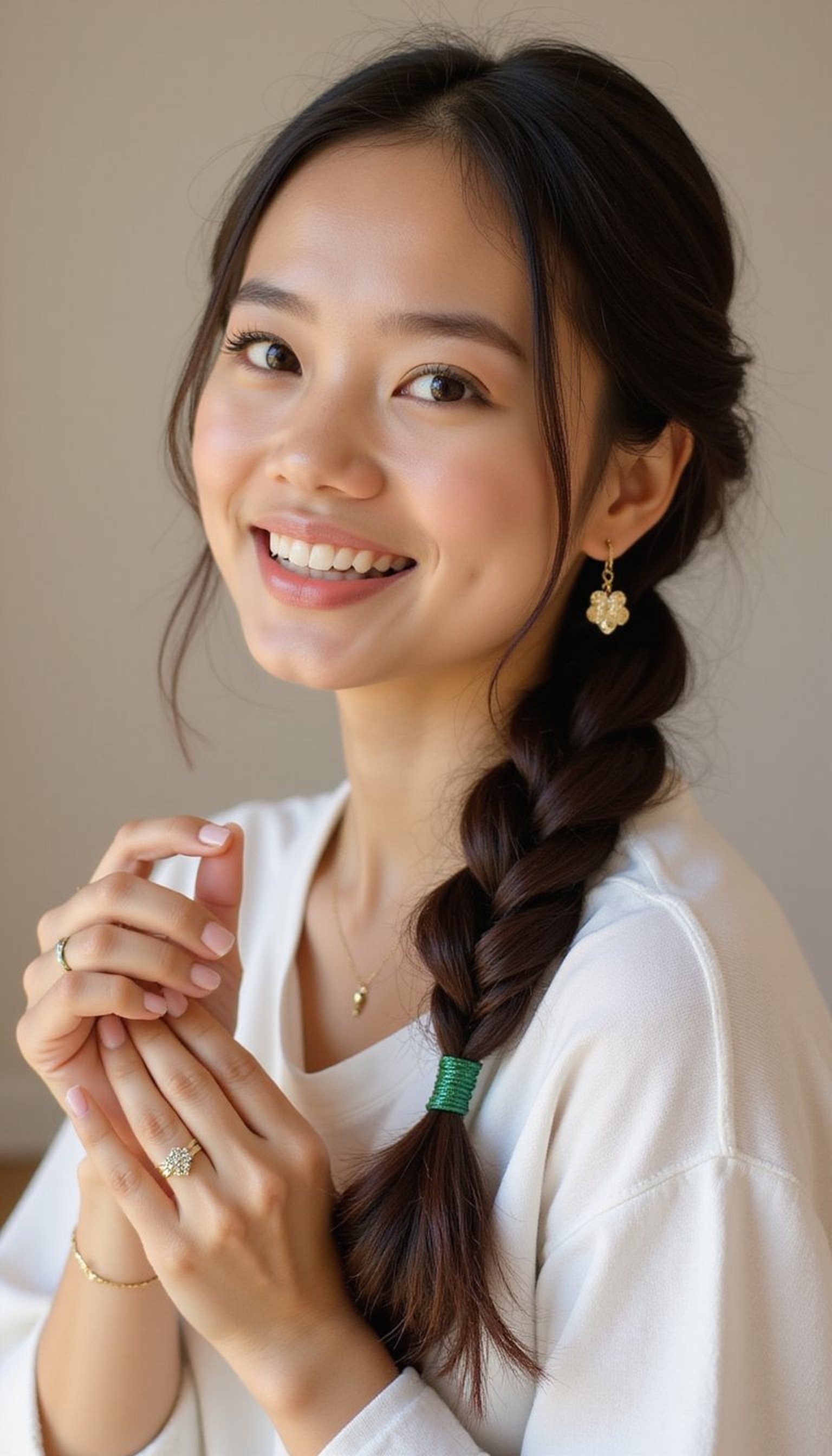 Green Threaded Fishtail Braid With Charm