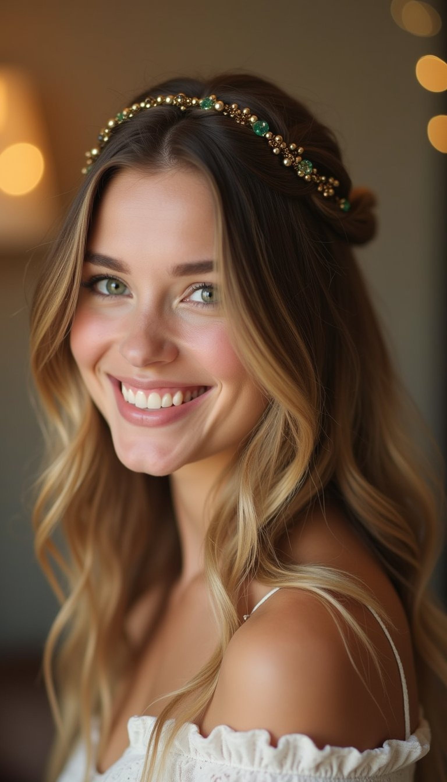 Half-Up Twisted Halo With Gold Beads